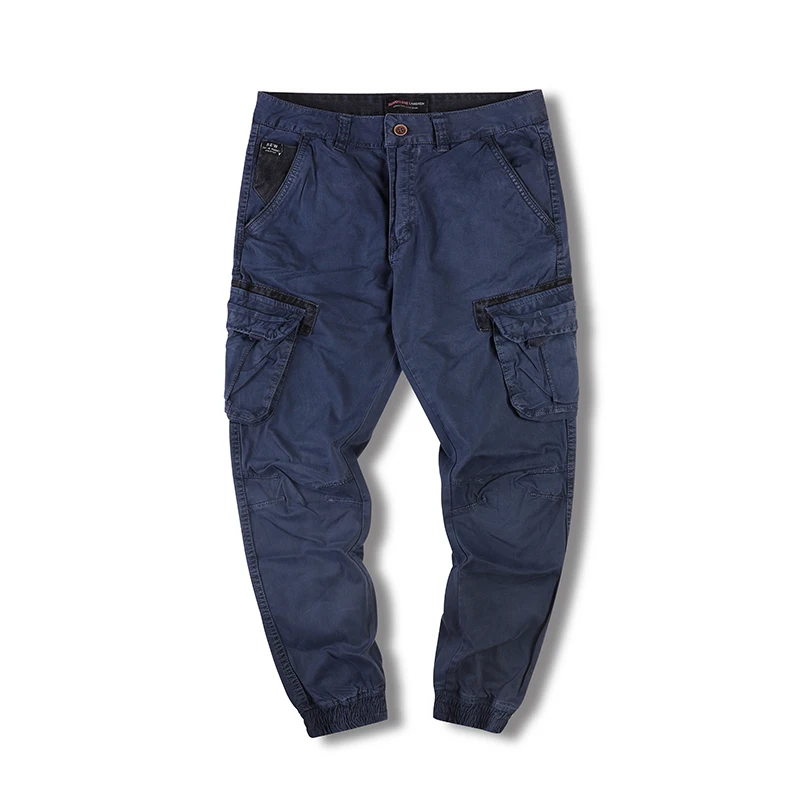 Spring and autumn pure cotton mens pants stretch leisure leg bunching overalls casual cargo pants for men