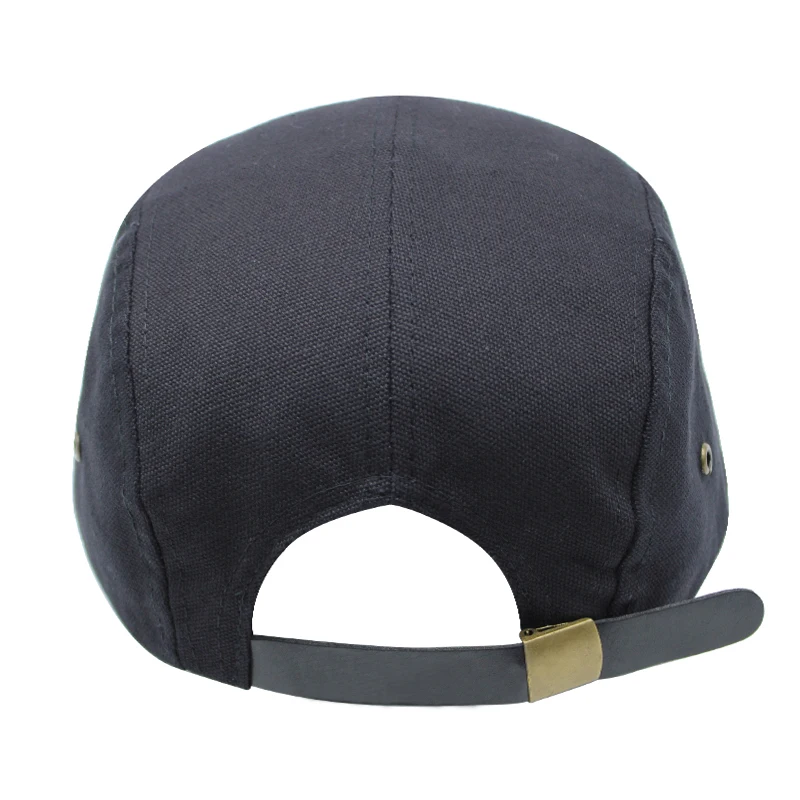 custom leather patch logo 5 panel snapback camper hats caps leather strap metal buckle back camper hat cap wholesale