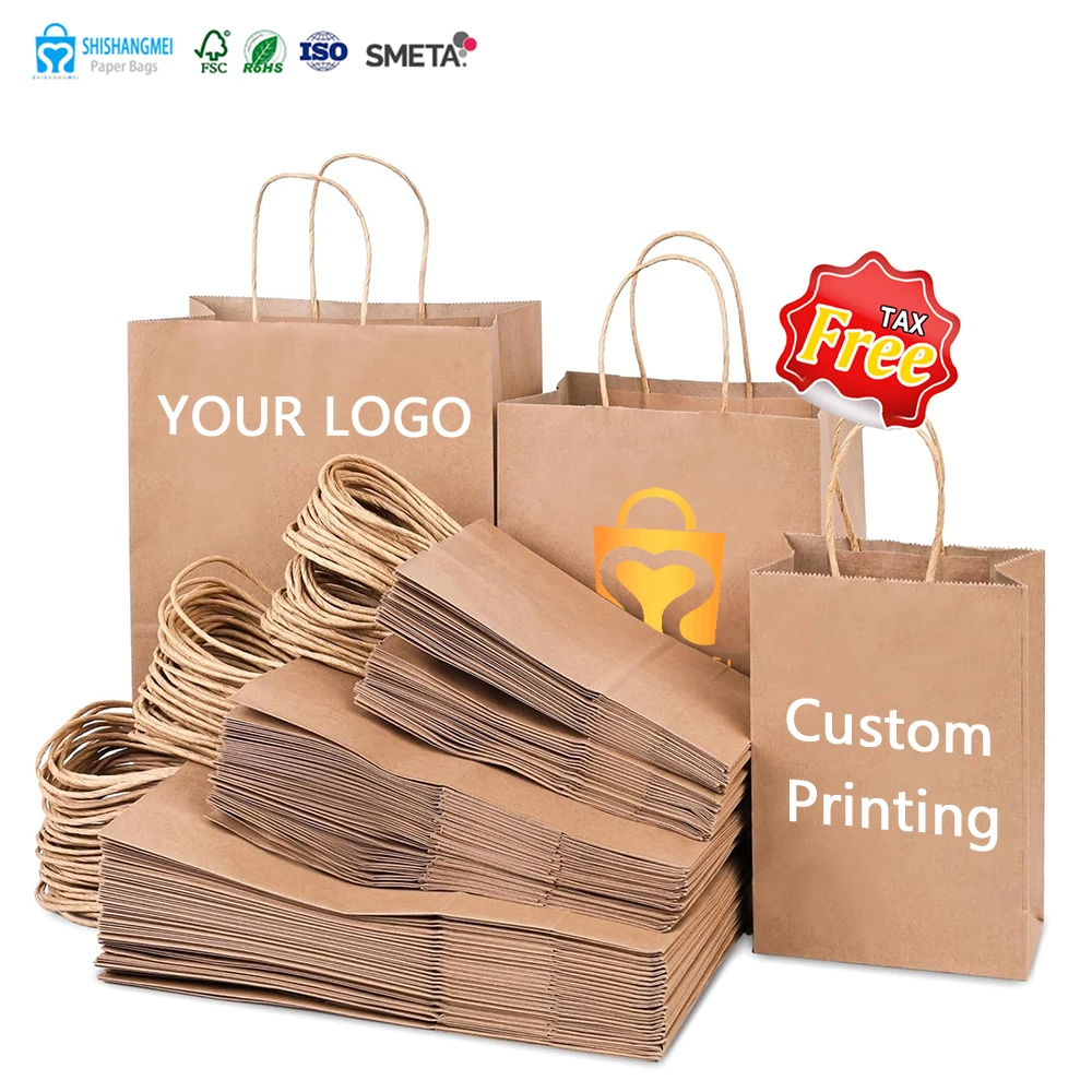 Cheap Promotion Eco-Friendly Kraft Shopping Bags Customizable Logo Brown Kraft Paper Bags