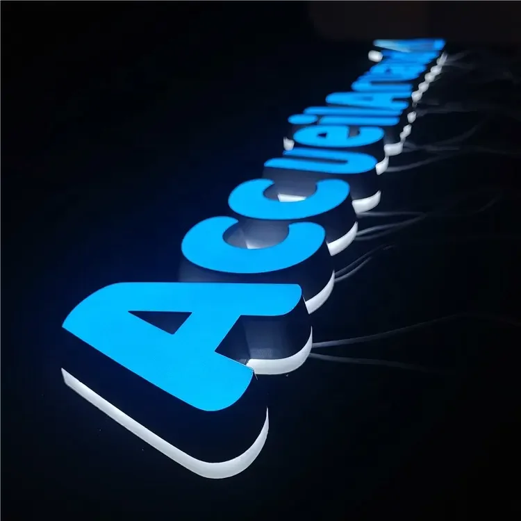 Custom Indoor Outdoor Led Lighting Alphabet 3D Backlit Brushed Metal Gold Color Business Channel Letter Sign