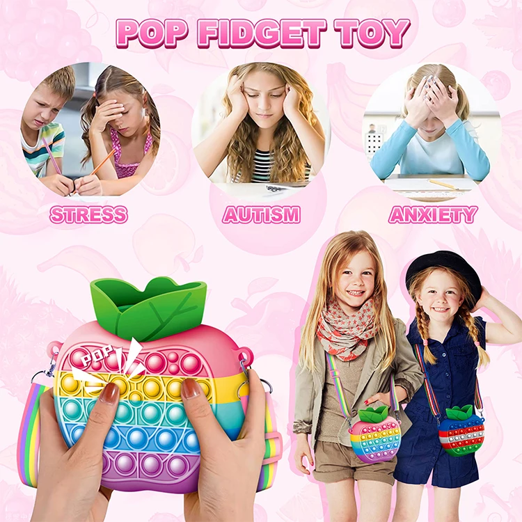 Wholesale Custom Kids Cartoon Soft Silicone Push Bubble Water Collection Decompression Bubbles Bag For Girls