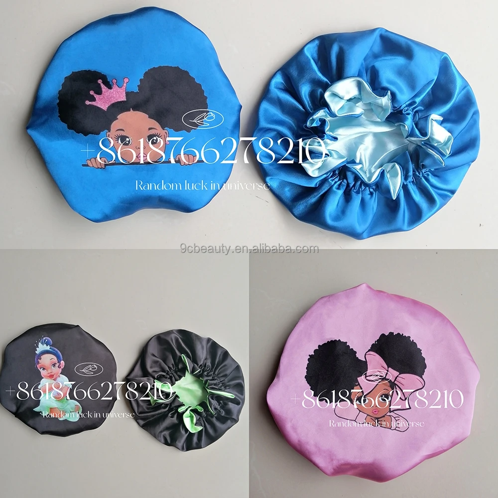 COCO MK family cartoon patterns lovely big lace double layer cute silk baby bonnet