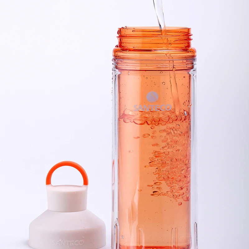 Hot sale cheap price 590ml bulk sports tritan bottle BPA free double-layer plastic insulated water bottle with handle