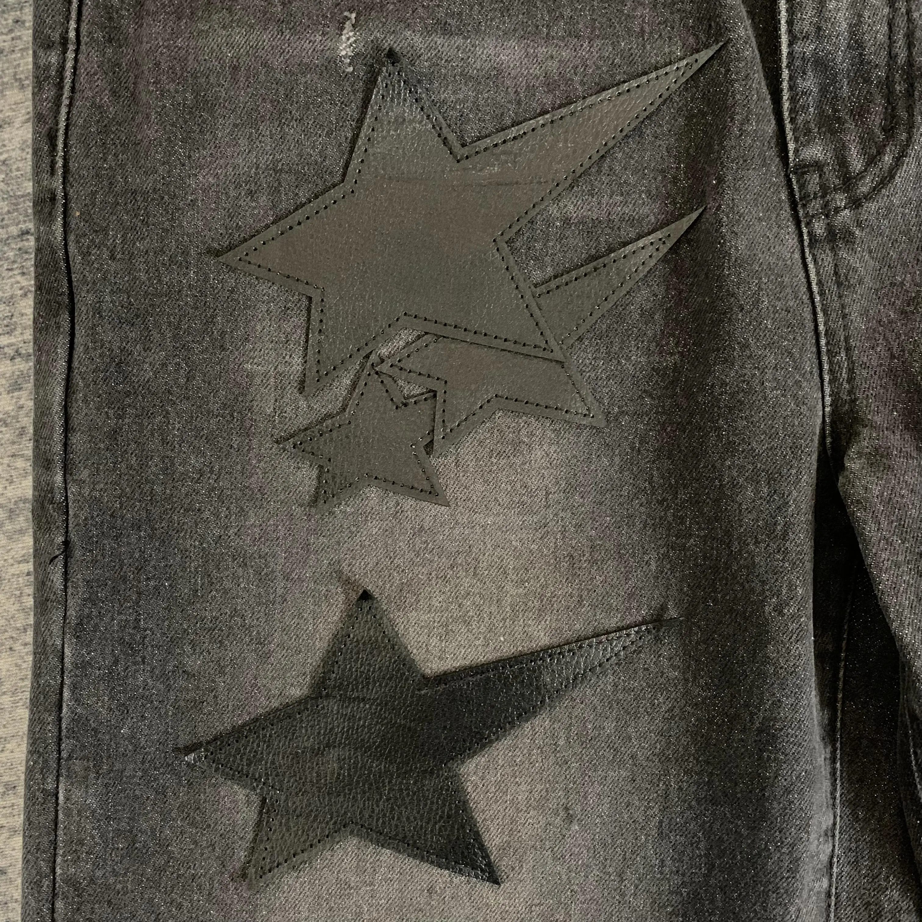 DENIMGUYS Custom Star Five-Pointed Leather Patched Men Street Vintage Straight Casual Jeans pour hommes