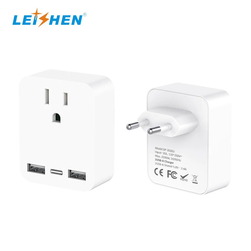 Дорожный адаптер питания с заземлением для США и Великобритании европейская розетка 2 USB-портами зарядки