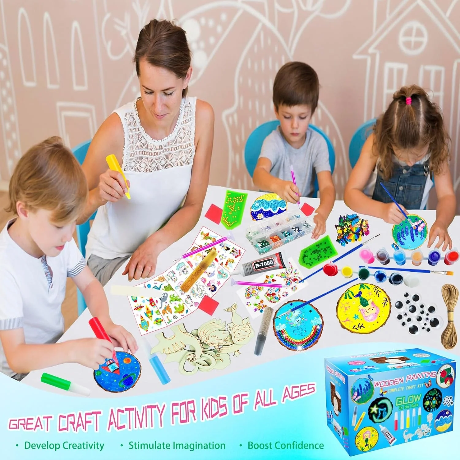 Wood Slices Craft Activities Kits - Glow in The Dark - Arts and Crafts Gifts for Kids Age 6-12 - Wooden Painting Craft Ki