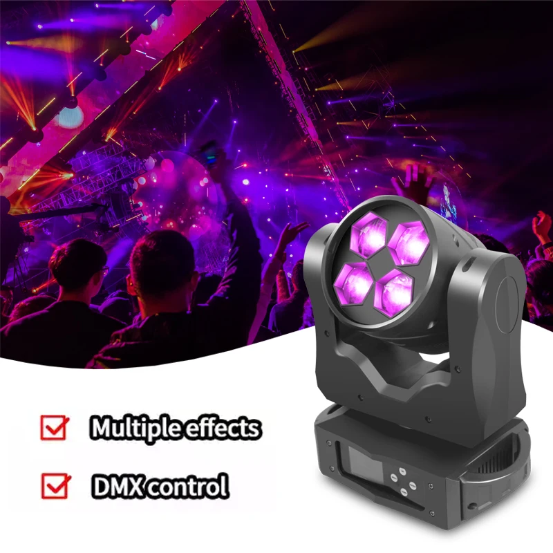 LED 4x40W Wash RGBW 4In1 Moving Head Spot Light Mini Bee Eye Disco Party DJ Club Stage Light