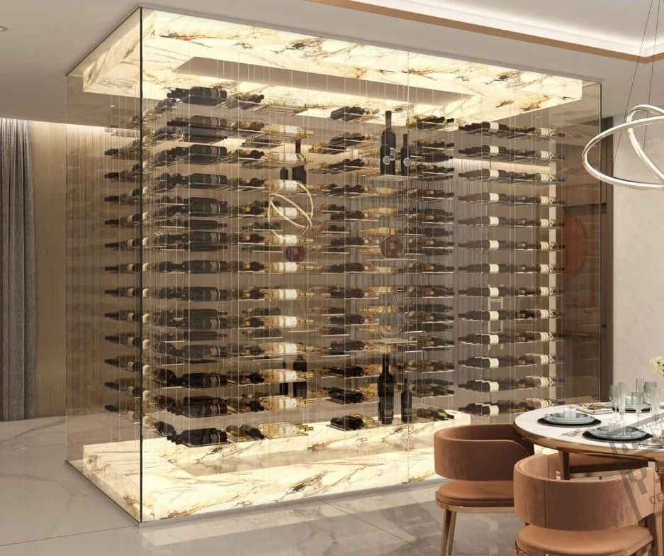 Modern luxury wine rack wall mounted metal holder wall shelves custom wine bar cellar wall large  wine rack with glass holder