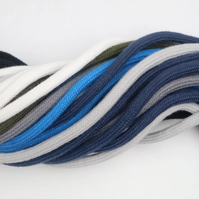 Custom Logo Text Silk Printed Flat Round Cotton Silicone Dipped Long String Hoodie Draw Cord String