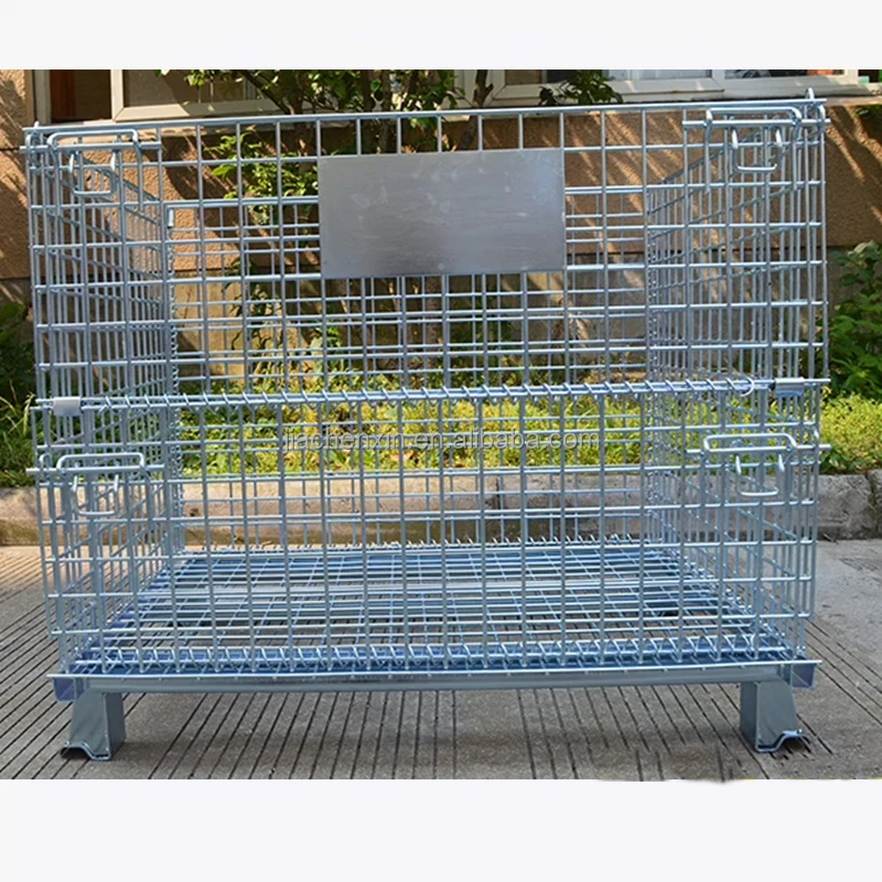 Foldable Warehouse Bulk Stacking Wire Rolling Collapsible Wire Mesh Metal Storage Cage