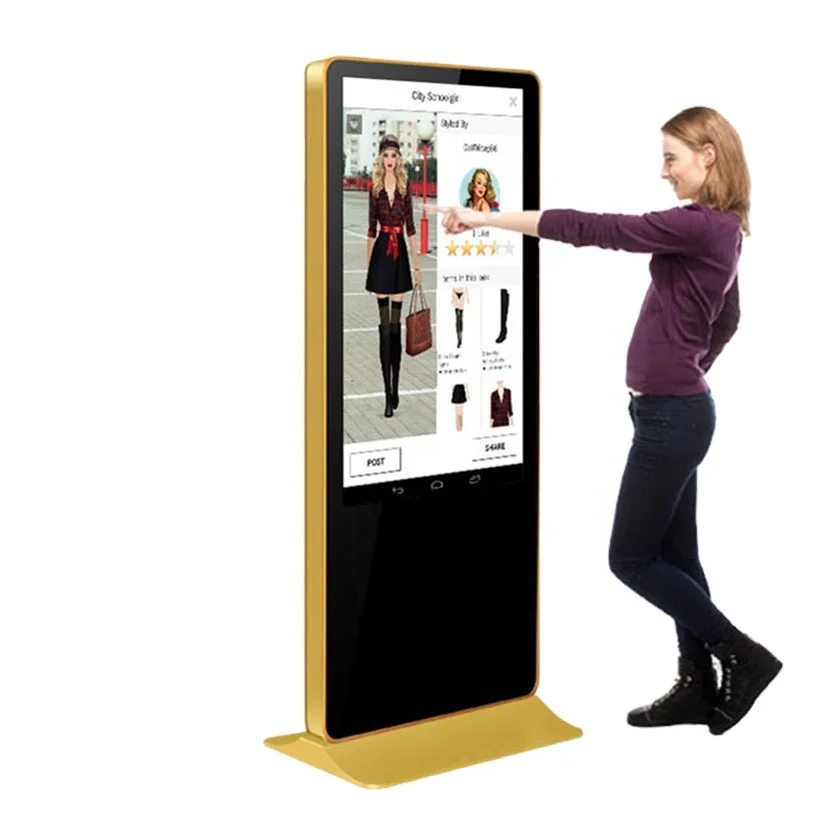 65inch Pedestal lcd large size android network digital advertising screens with advertising player self service ordering kiosk