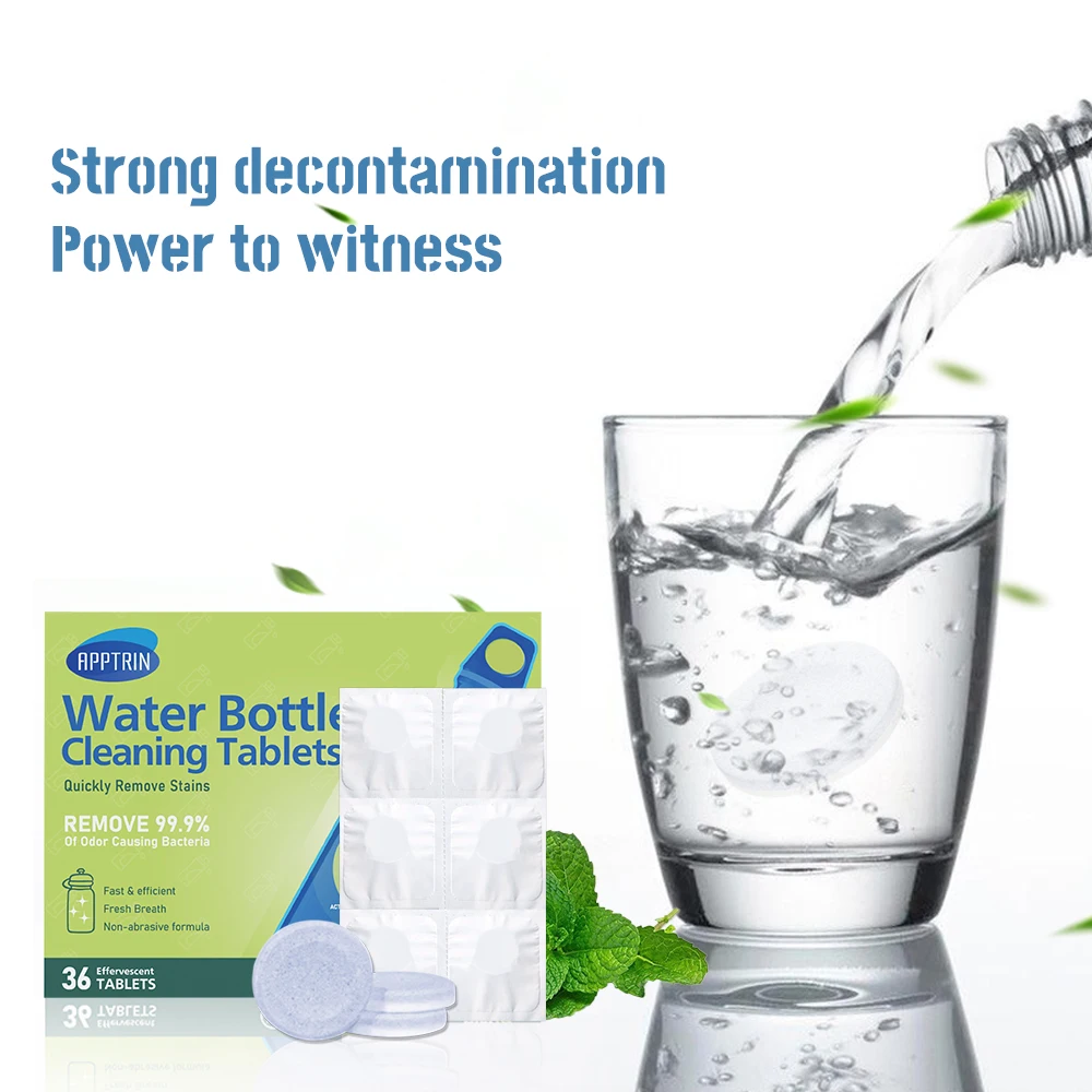 Mint Water Bottle Cleaning Tablets Effective  Eco-Friendly Non-Toxic Biodegradable Odor Eliminator Reusable Bottles