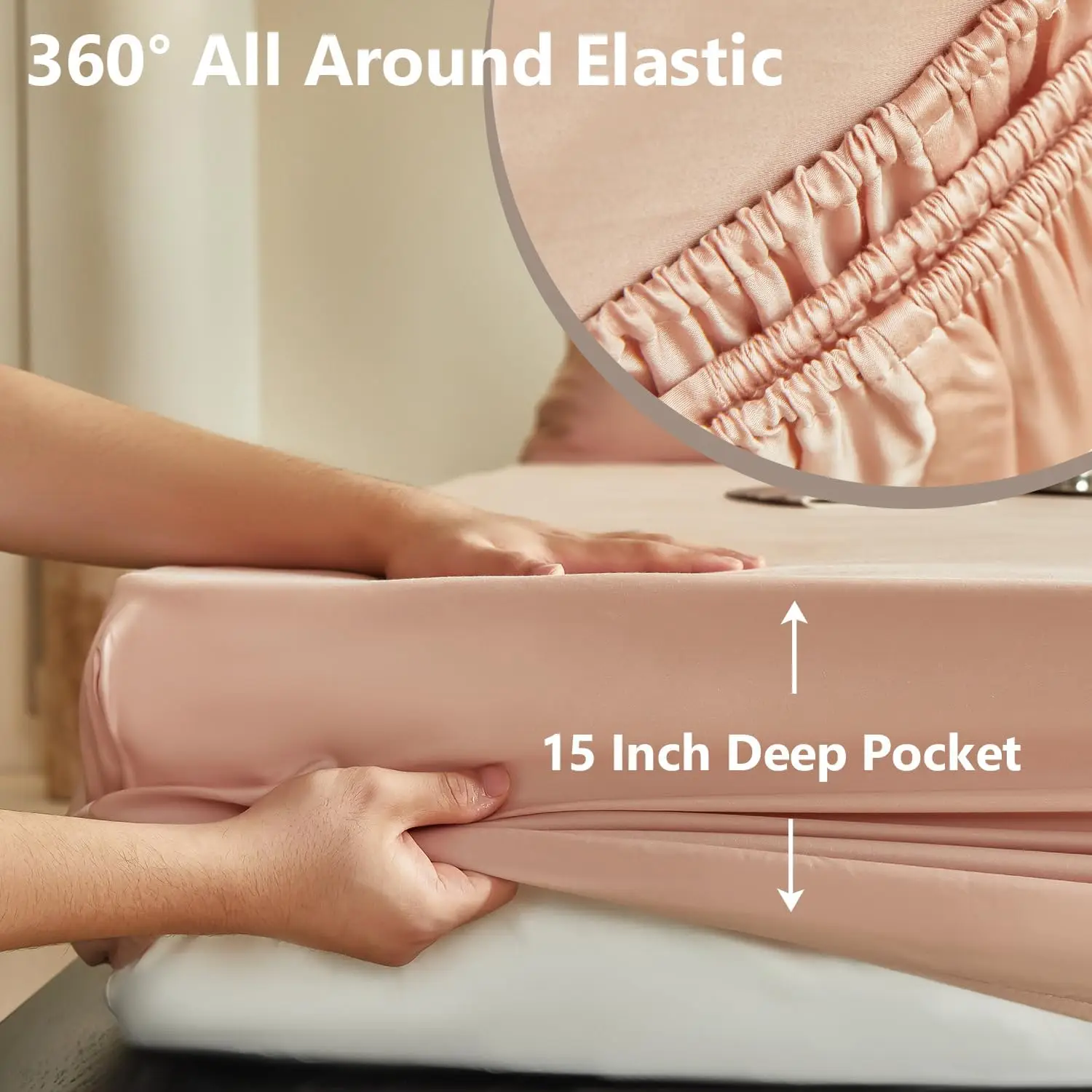 100%  Eucalyptus Lyocell Sheet Set 4 Pieces Moisture-Wicking Deep Pocket Silky Soft Cooling Sheets for All-Season Pink