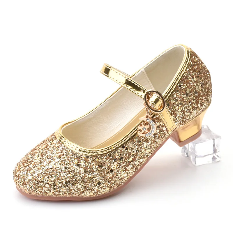 Bling kids rhinestone casual shoes fashion school performance heels pumps girls sequins Princess shoes