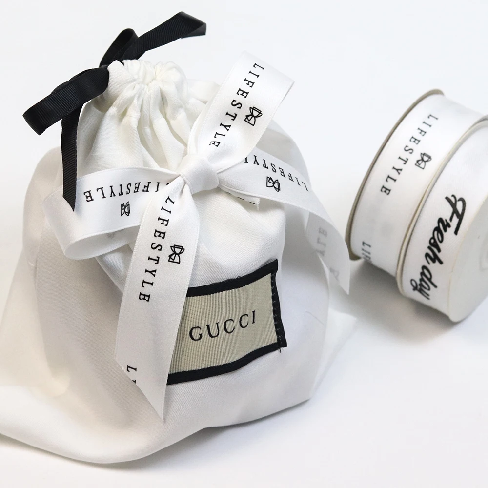 natural white customize printed cotton ribbon tape for gift wrapping