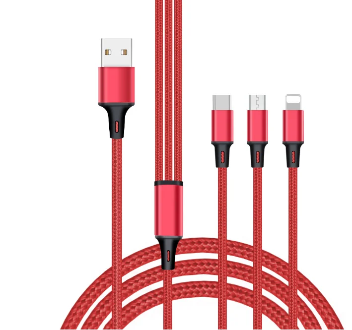 Оптовая продажа 3 in1 Usb кабель с нейлоновой оплеткой Usb кабель для передачи данных-адаптер объектива для камер micro /lightning/type-c 2.4A быстрой зарядки 1,2 m Multi кабель для зарядки телефона