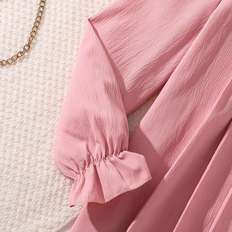 2024 Casual Teenager Girl Princess Pink Ruffle Dress 8-12 Years Fashion Autumn Teen Girls Dresses Ins