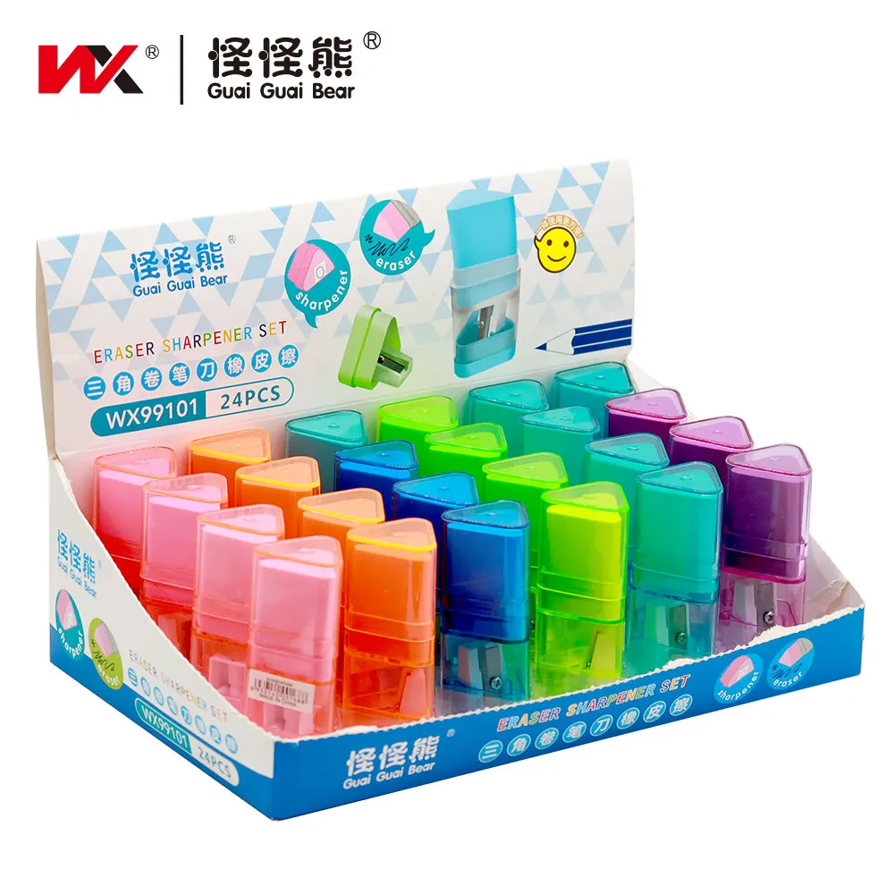 Заводская распродажа оптовая продажа изготовленный на заказ треугольный ластик точилка для карандашей сочетание цветных канцелярских принадлежностей студентов и детей