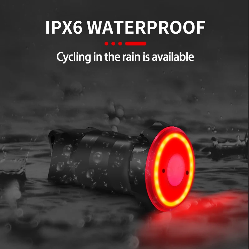  New Intelligent Brake Sensor Bicycle Taillight 6 Modes Type-C Rechargeable Waterproof Smart Flash LED Bike Rear