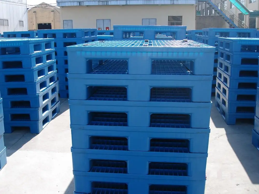 
High Quality Safe And Recyclable Eco-friendly Hygienic Blue Grid Surface Stackable Plastic Pallet 
