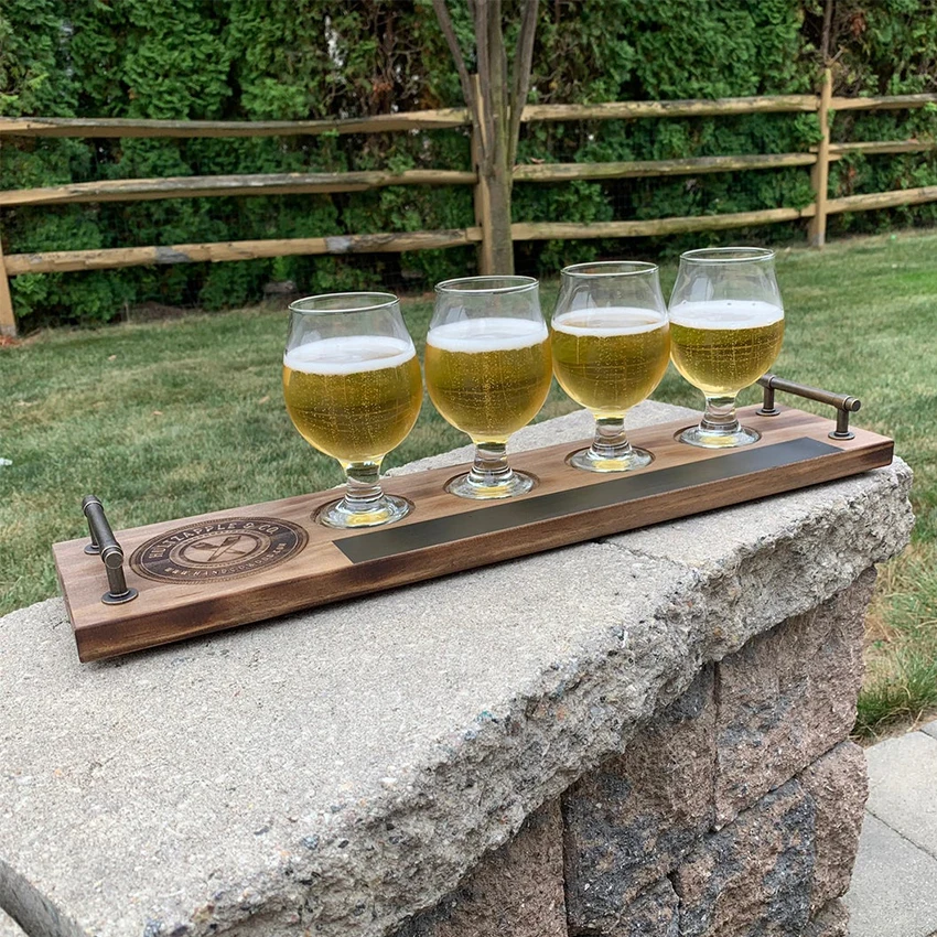 Wood Beer Flight Customized Wooden Whiskey Flight Beer Tasting Tray With Handle