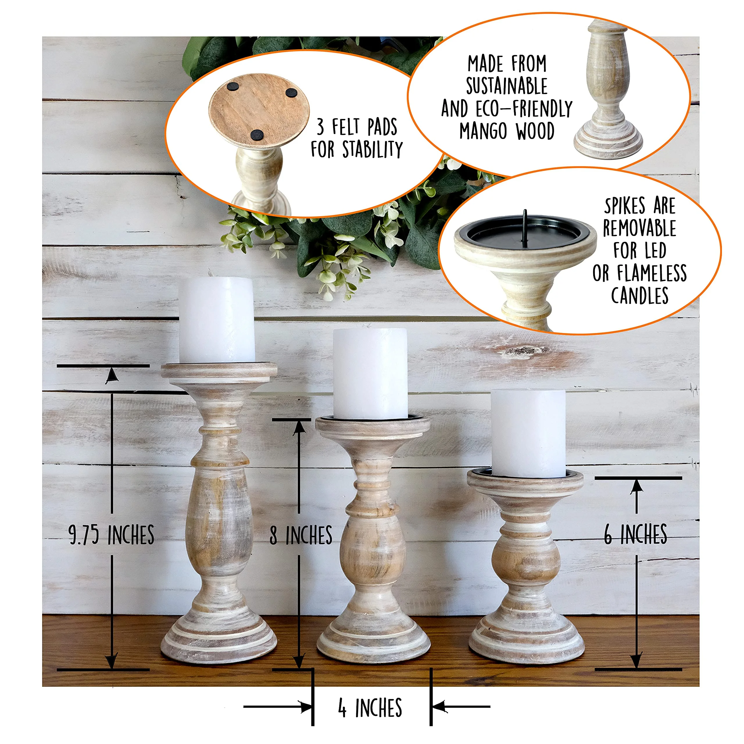 A set of 3 wooden candlesticks, shabby candlesticks, Candlelight Dinner Candle holder