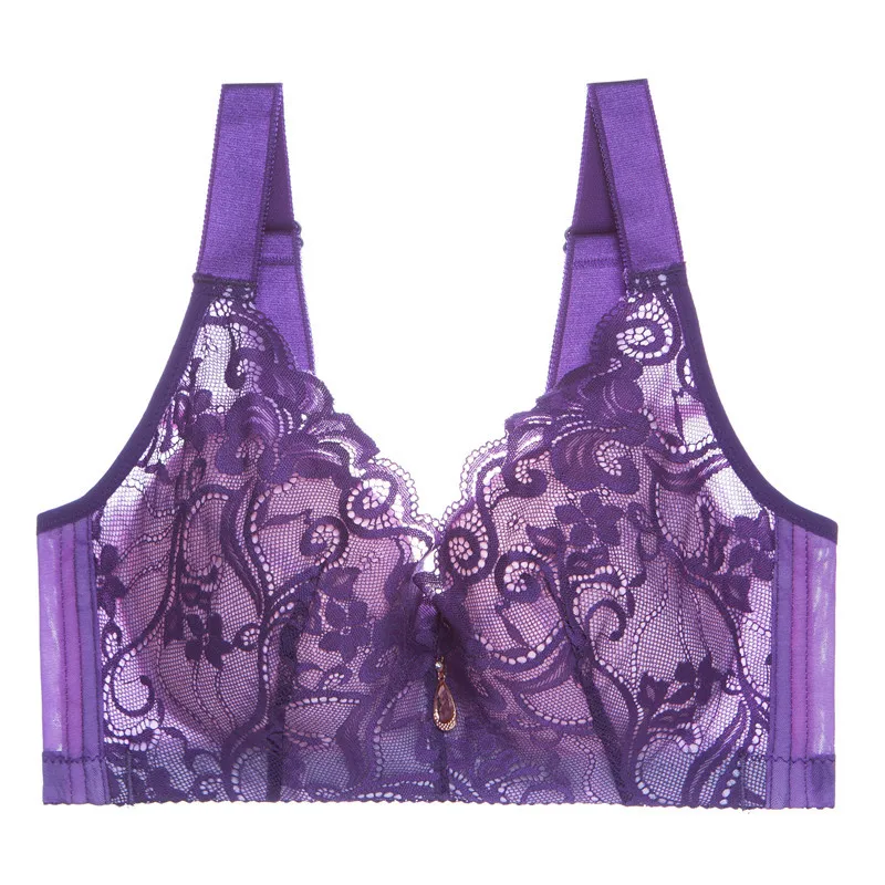 Wholesale lace sexy ultra-thin plus size bra without steel ring gather adjustable ladies bra underwear