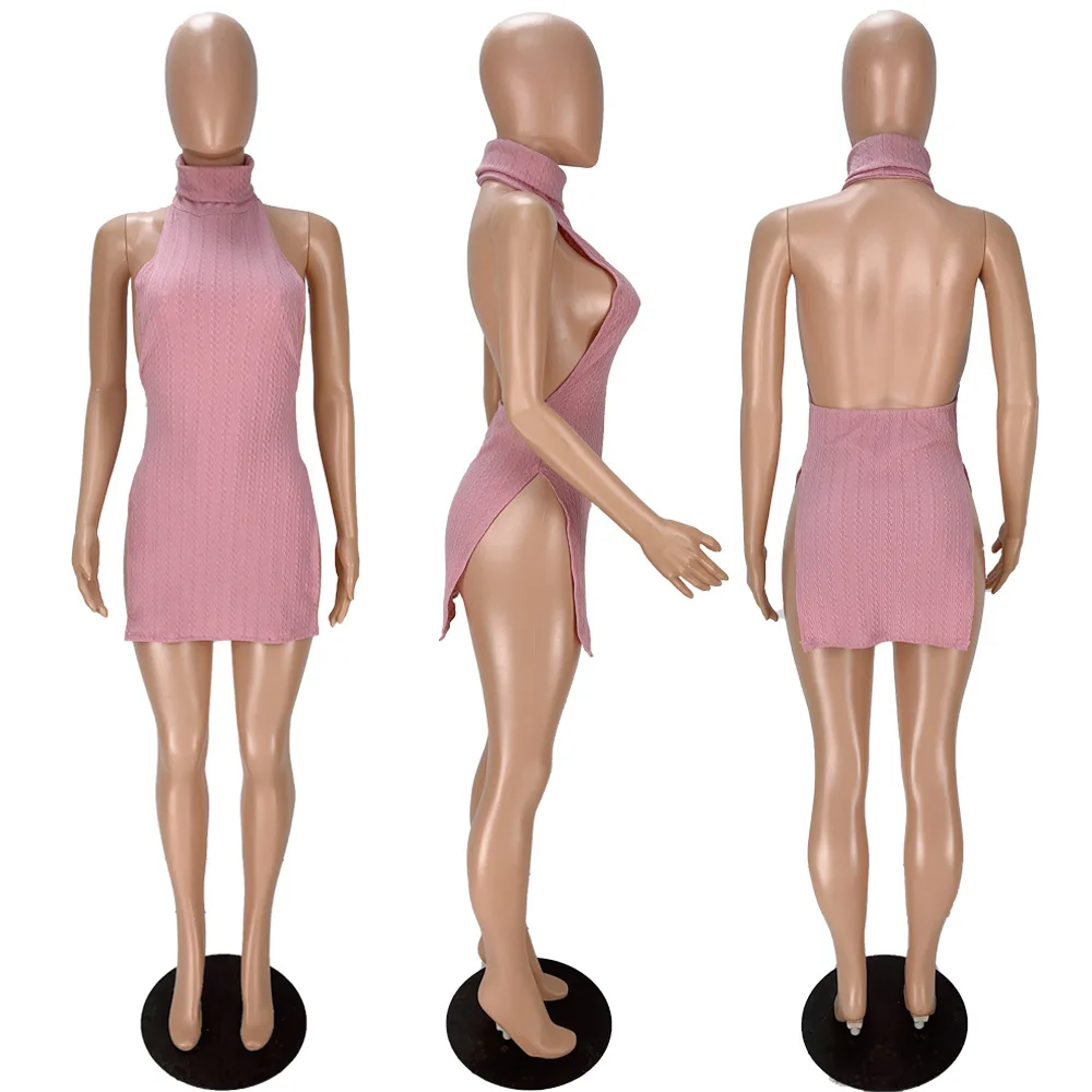 MT172-9130  Wholesale 2022 Spring and Summer New High-neck Sleeveless Dress Sexy Hollow Slit Skirt women clothing