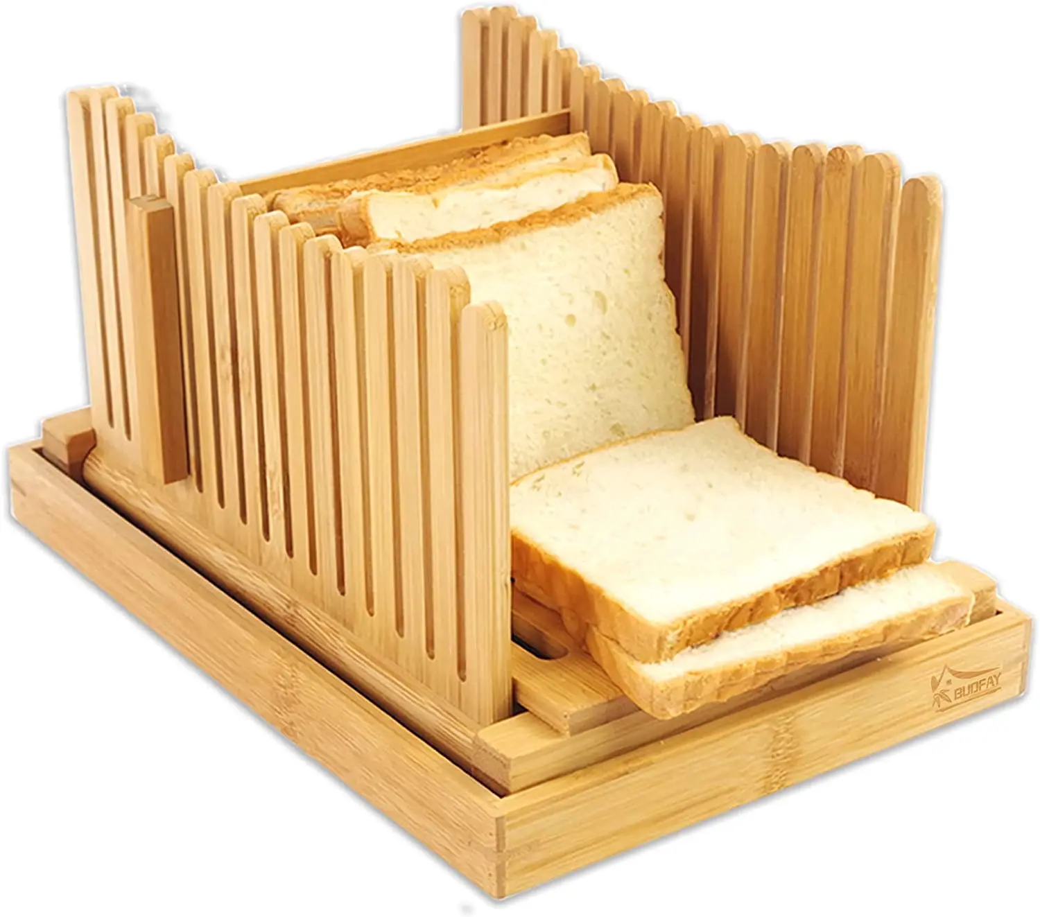 High quality bamboo bread slicer adjustable bread cutting guide with crumb catcher for homemade bread