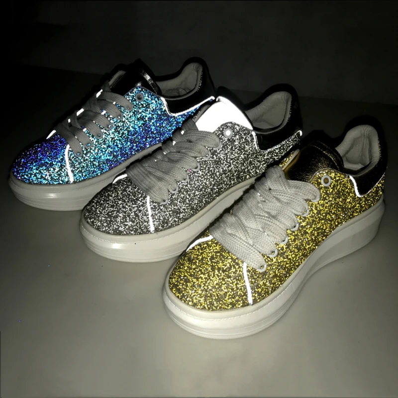 Chunky Glitter Glow In Dark Glitter Reflective PU Leather Fabric For Shoes Handbags Purses