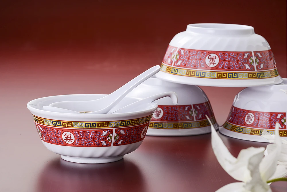 Restaurant Salad Soup Ramen Serving Dinner Noodle Bowl Set Custom Chinese Print Melamine Bowl
