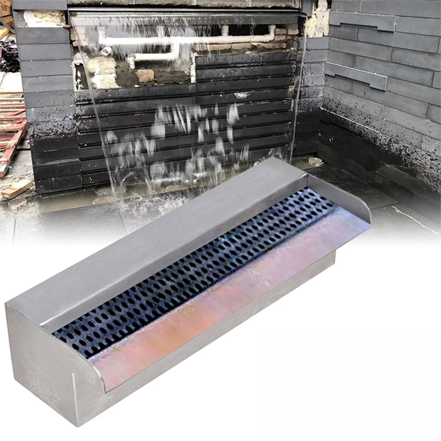 Stainless steel waterfall pool fountain LED sheer descent for garden pond