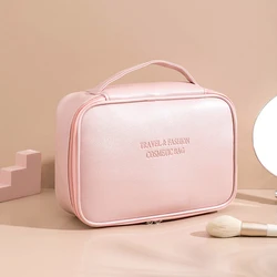 2022 New custom logo small pink vegan leather travel makeup bag cosmetic bag make up pouch pink little beauty bag bridesmaid pu