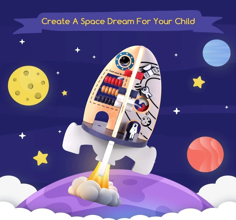 Wooden Montessori Busy Board for Toddlers Fine Sensory Activity Motor Skills Educational Toys Travel Toys for Kids & Toddlers