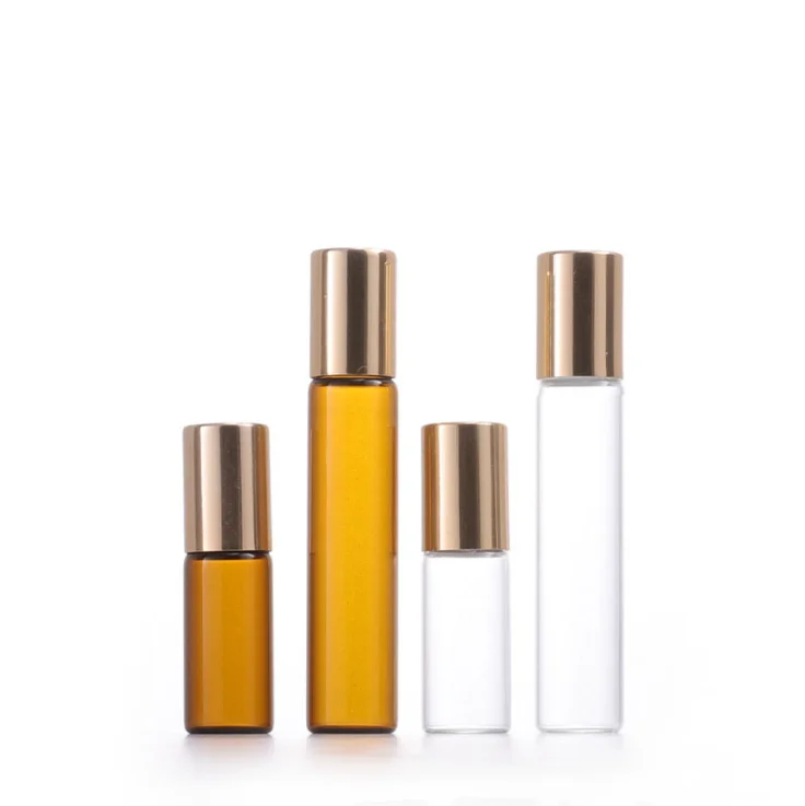 Hotsale Mini Small Travel Packaging 3ml 5ml 10ml Gold Silver Screw Cap Essential Oil Roller Glass Roll on Perfume Bottle