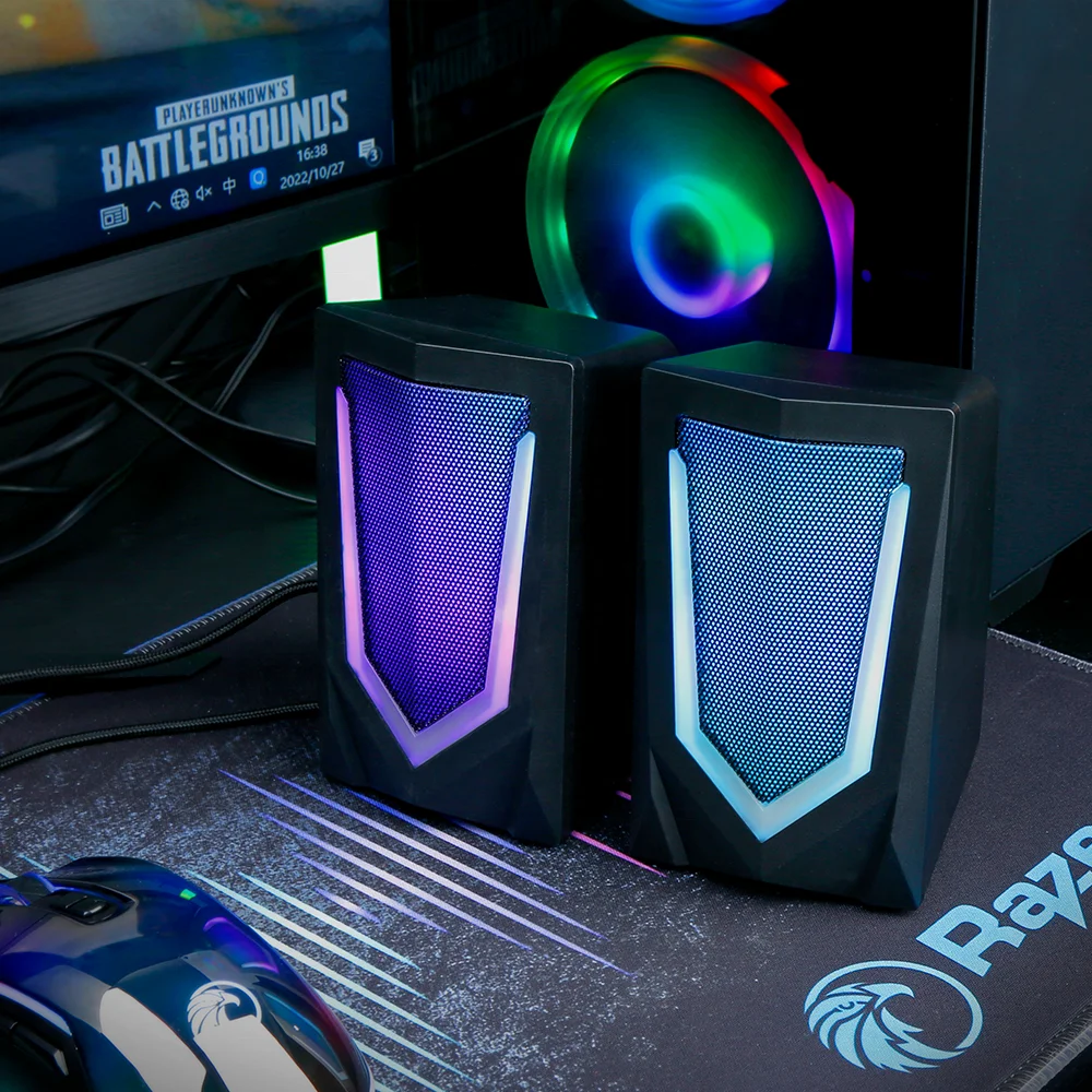 2023 New Audio Player Powerful Bass Dual Channel Desktop Portable Volume Control USB RGB Gaming Speakers for PC Computer
