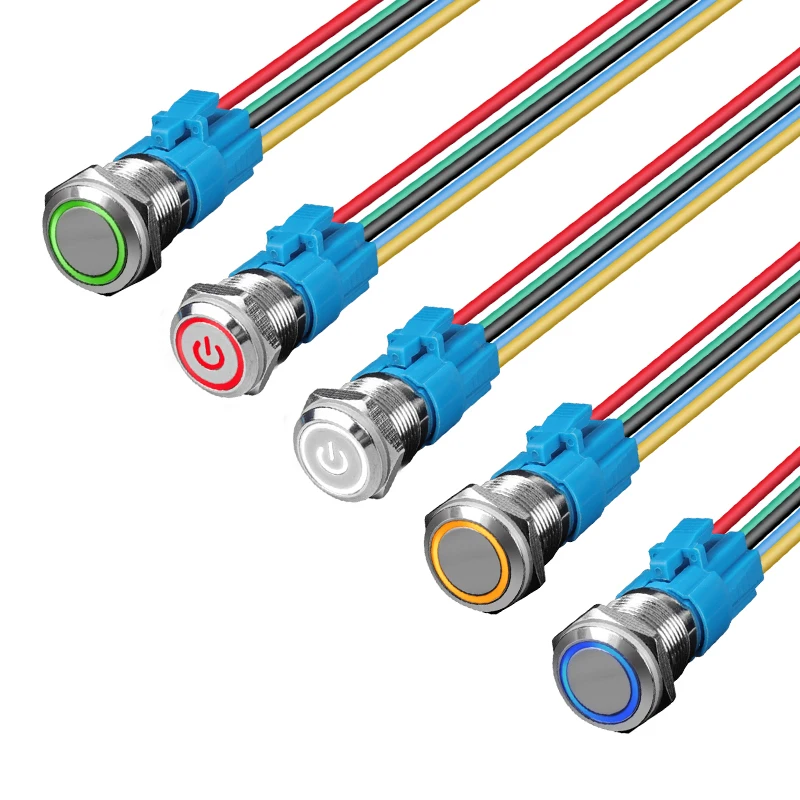 CMORSUN lamp switches IP67 wired waterproof push button switches and 19mm 5 pin ring illuminated 12volt