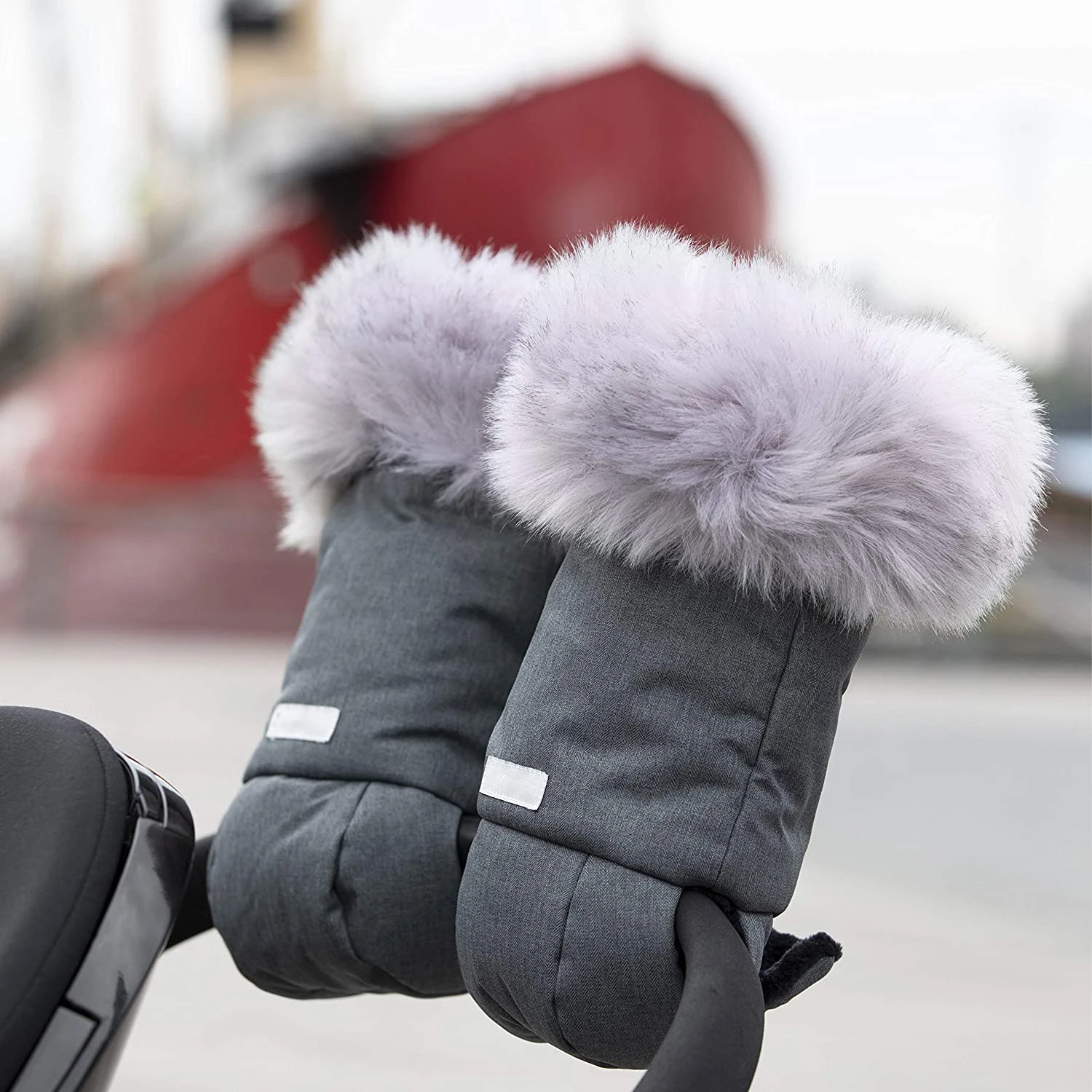 Winter Baby Stroller Hand Muff With Fur, Windproof Pram Hand Warmer Stroller Gloves, Snowproof Stroller Handle Hand Warmer Muff