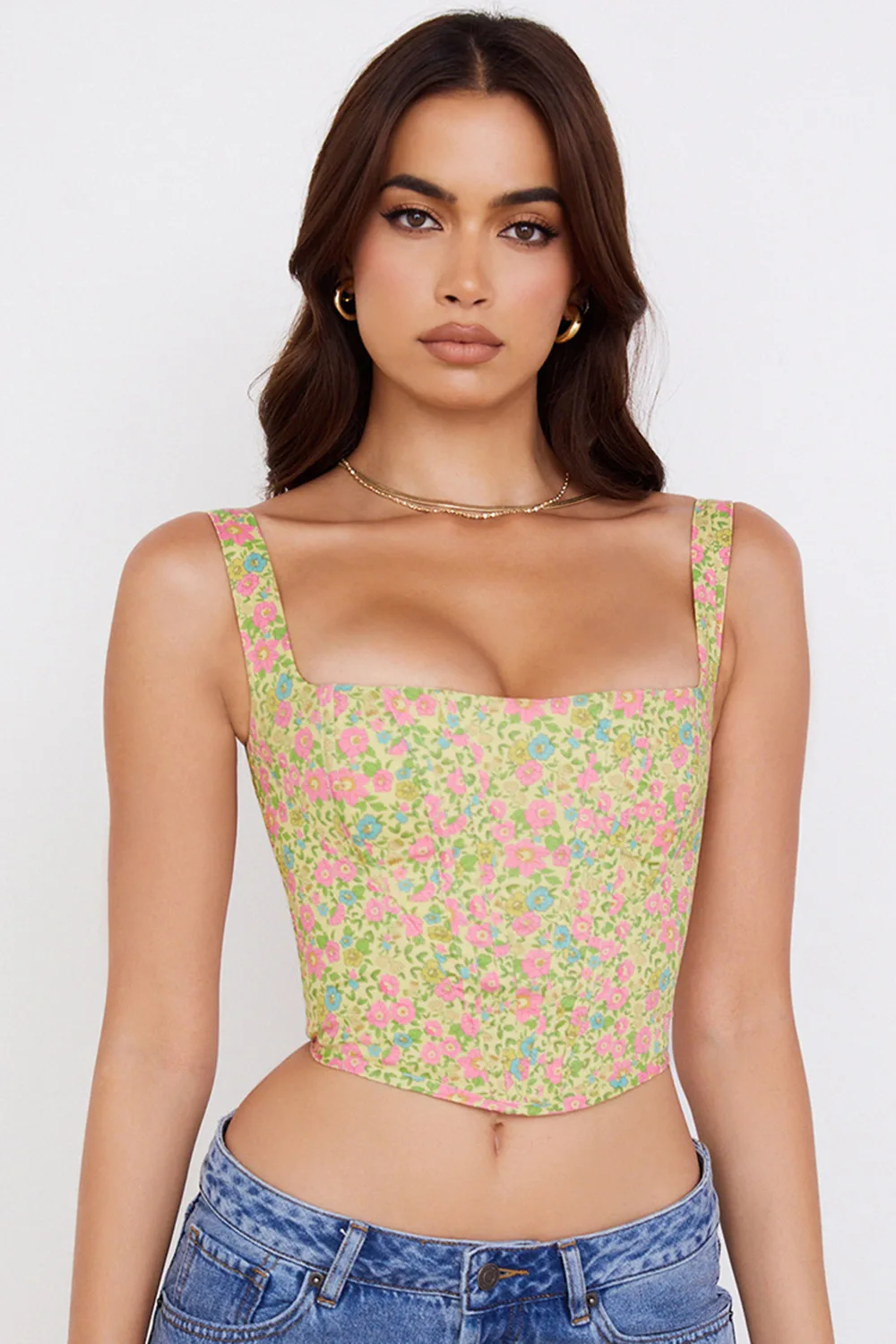 Floral Summer Tops Vestidos Fiesta Corset Fashion Tops Blouse Women New Model Shirts Bustier Corset Crop Top