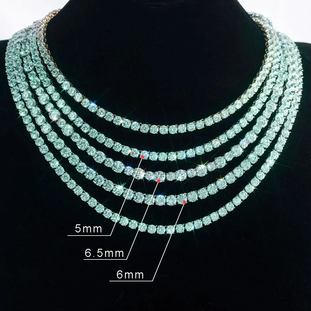 Factory Direct Sale GRA Rare Blue green Moissanite Tennis Chain 925 Silver White Gold 5mm 6.5mm Tennis Bracelet Necklace