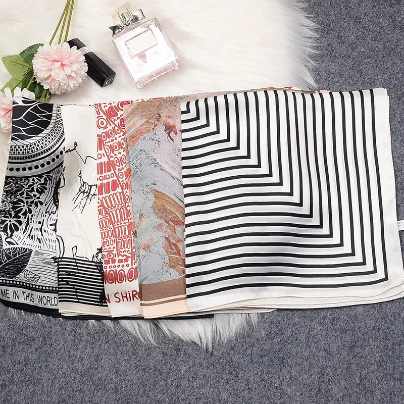 Luxury Pure Silk Twill Square Scarves 53x53cm Printing Silk Satin Head Scarf Bandana for Women