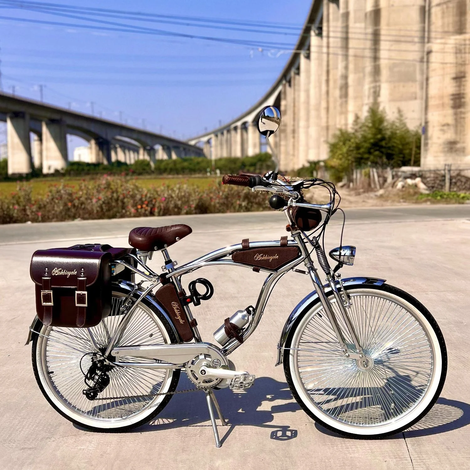 26 Inch Electric 36v 250W Motor Indian Spring Fork Chrome Beach Cruiser Bike  Shimano 7 Speed Classic Bicycle in Store