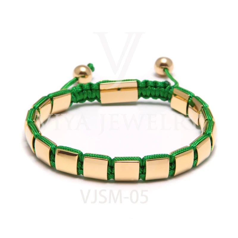 Finding Jewelry Stainless Steel Adjustable Rope Gold Beaded Bracelet Men Bracelet Anchor