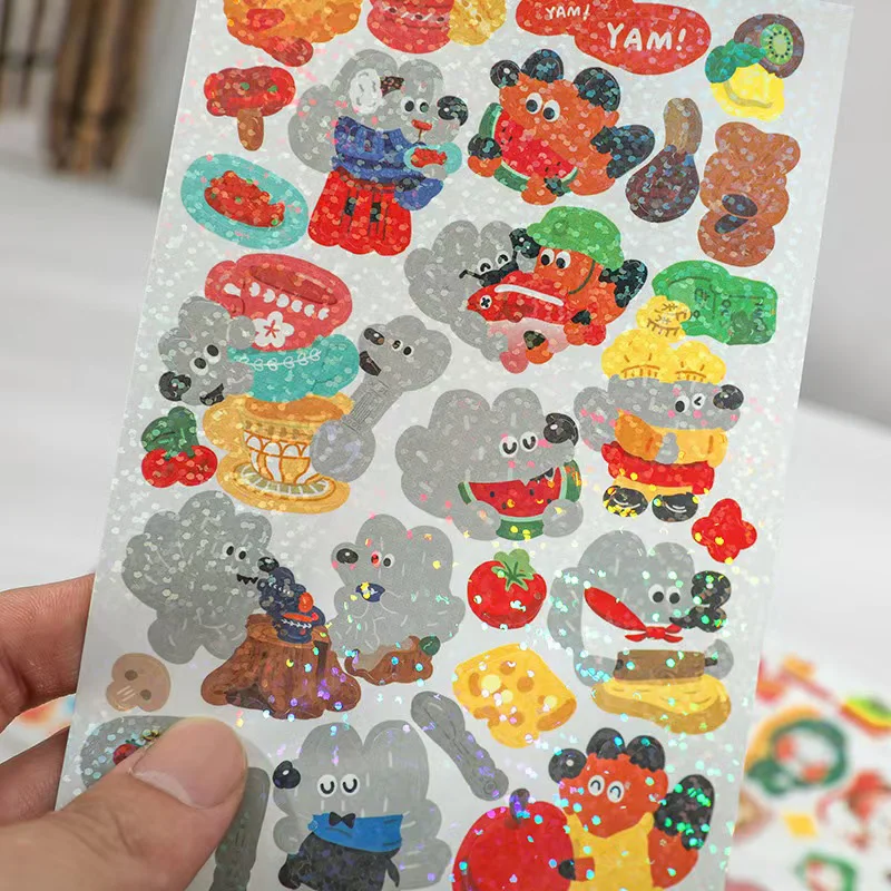 New Design Holographic  Star Sticker Head Laser Flash Film Cute Shape Kpop Idol Decal All Cut Self-adhesive Goo Card Paster