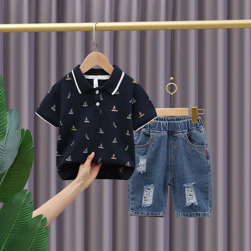 Factory Outlet Summer Kids Multi Style Fashion Printing Suit Fashion Boy Suit