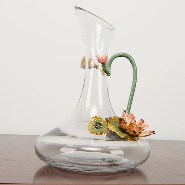 Lotus Enamel Crystal Glass Goblet set of 4 Handmade Flower Wine Glasses for Wine Tasting Christmas Gift copa de vino copa