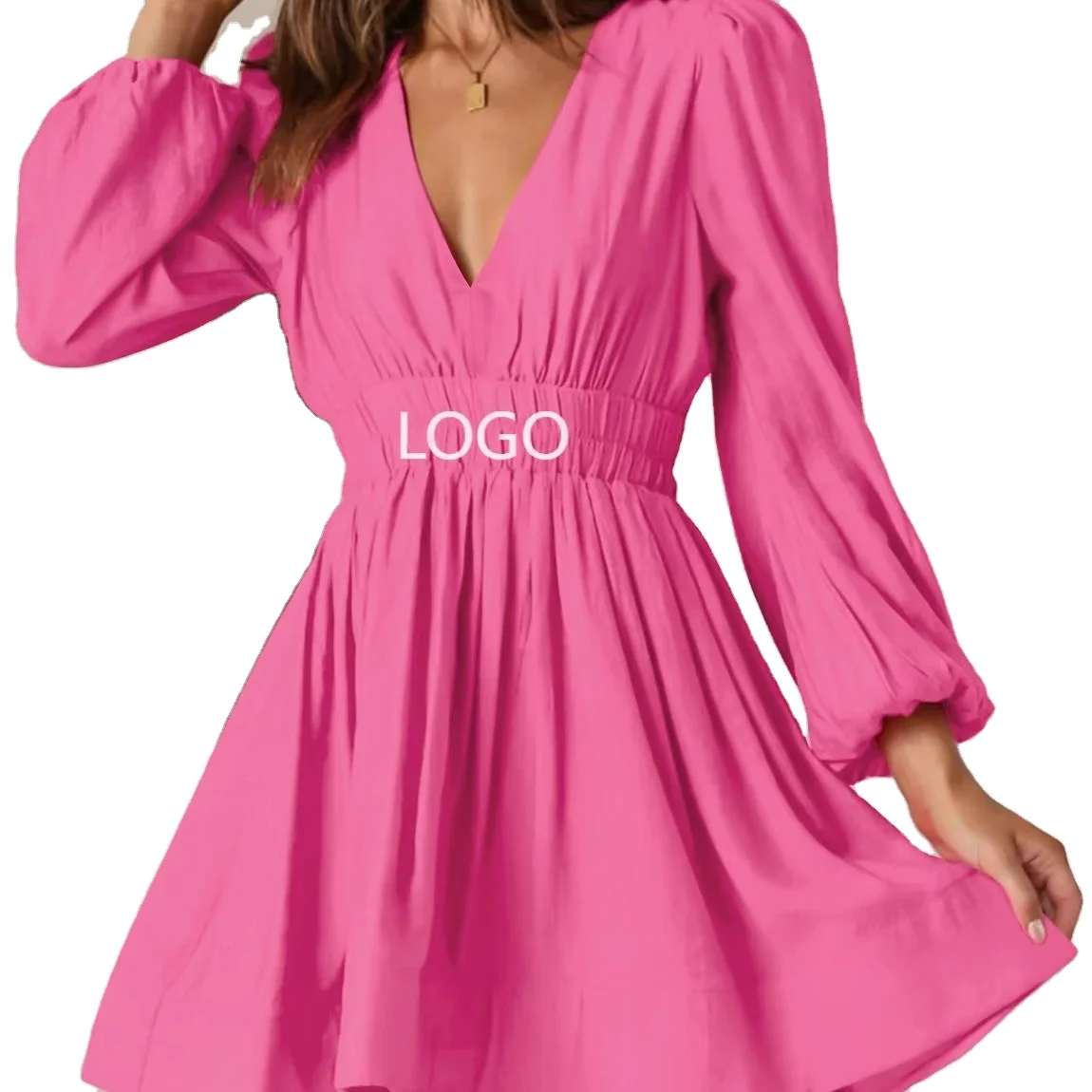 Autumn hot selling French elegant temperament elegant V-neck pleated ruffled holiday party dress can be customized