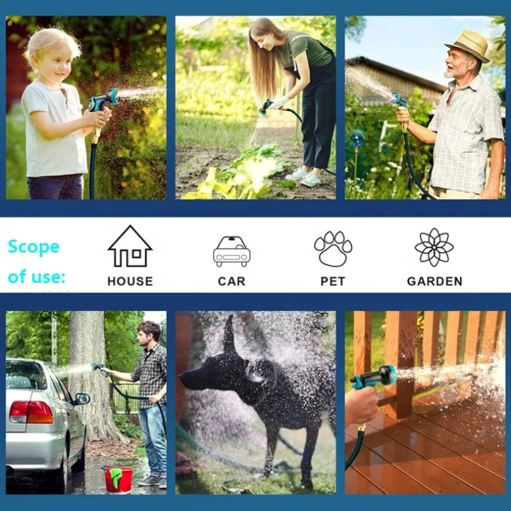 Расширяющийся садовый шланг длиной 50 футов, шланг для воды с 10 функциональными насадками, шланг для воды с твердым фитингом, садовый шланг