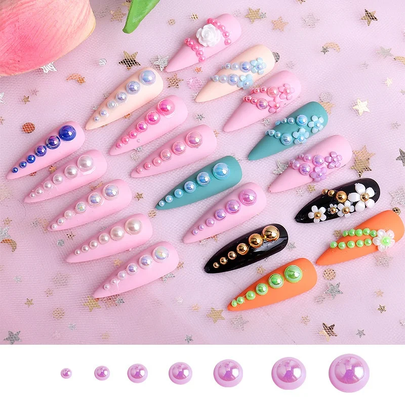 7 Grid Flower Box Pearl Manicure Flat Colorful AB Semicircle Pearl Diamond 5600PCS/Box Nail Art Rhinestone Jewelry Decorations