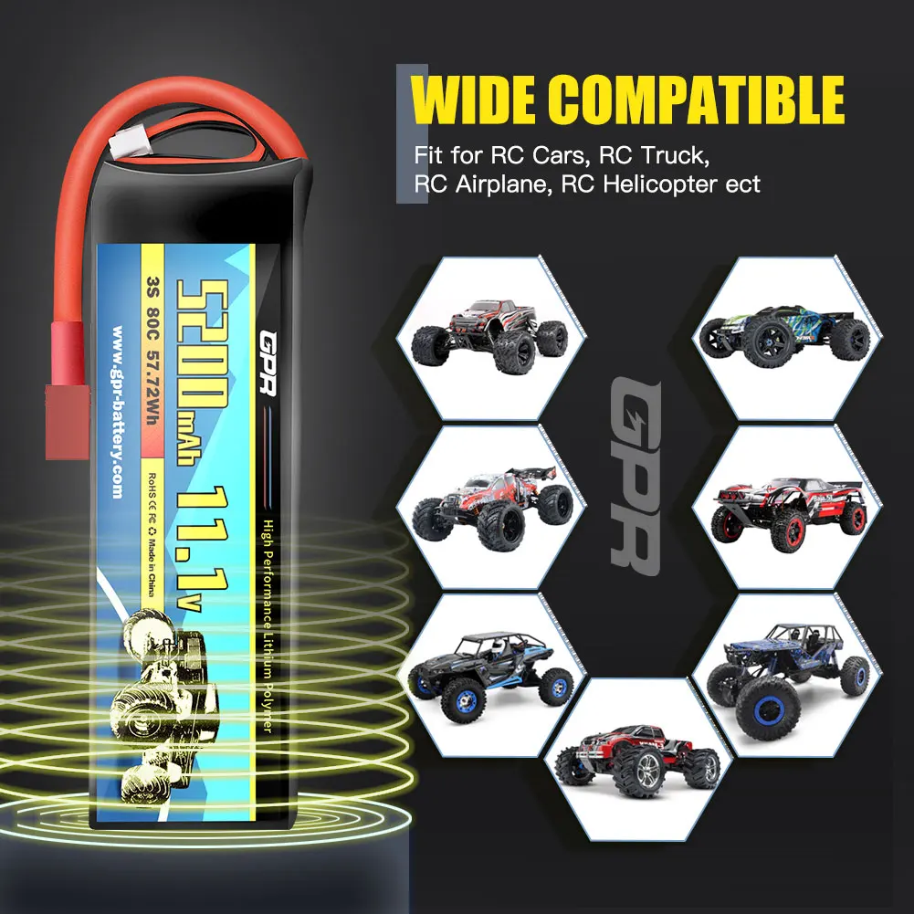 OEM/ODM 5200 mAh 3S High Discharge Rate 80C 11.1V Lipo Battery With T Plug Connector For RC Helicopter Racing Car